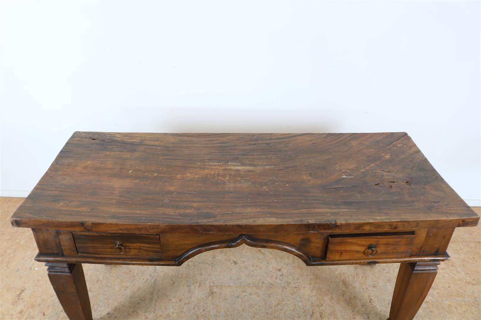 Teak table desk with 2 drawers on tapered legs, Indonesia, 83 x 175 x 73 cm. - Image 4 of 5