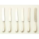 Series of 6 knives with silver pistol handles, grade 835/000, gross weight 553 grams.