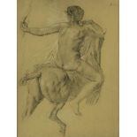 Anselm Feuerbach (1829-1880) Naked Amazon with bow on horseback, monogram top right, chalk drawing