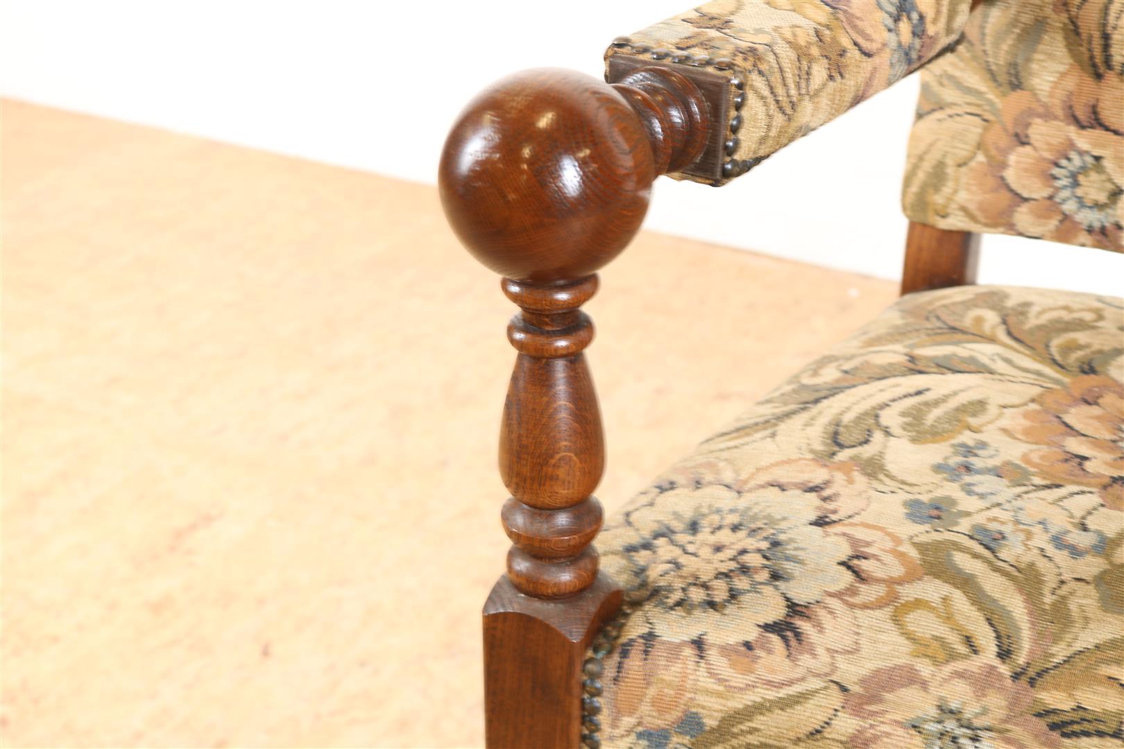 Oak Renaissance style armchair with embroidered upholstery. - Image 3 of 4