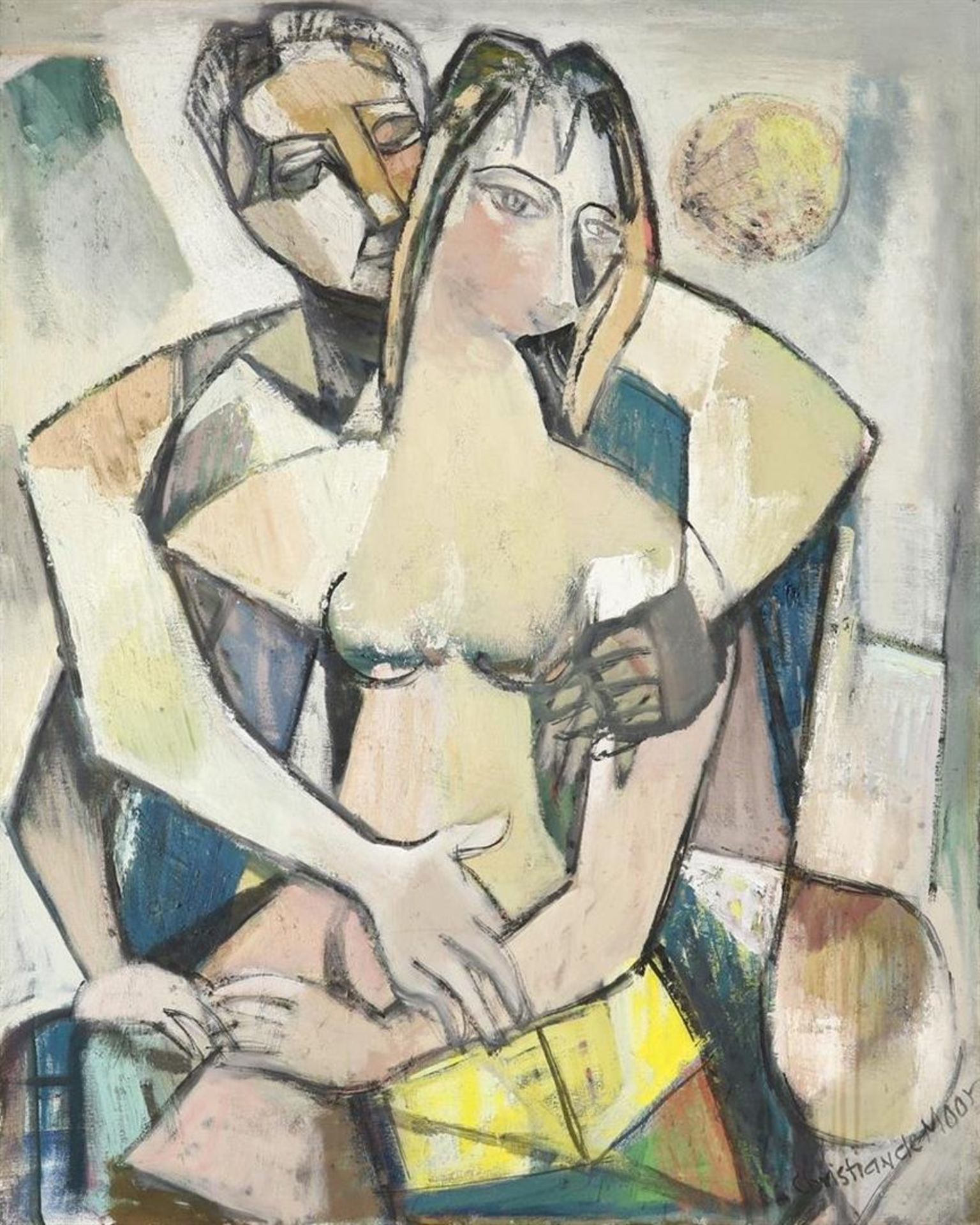 Christian de Moor (1899-1981) cubist couple, oil on canvas