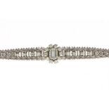 18 carat white gold bracelet set with baque cut diamonds with rosette diamonds, weight: approx. 28.5