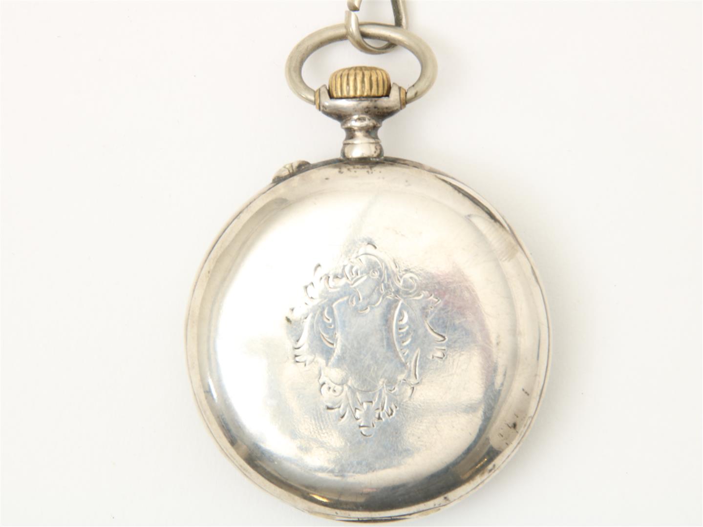 Pocket watch in partly silver case on watch chain - Image 2 of 4