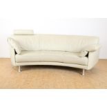 Cream leather two-seater design sofa on aluminum legs, model: Delphi, Artanova, marked with label on