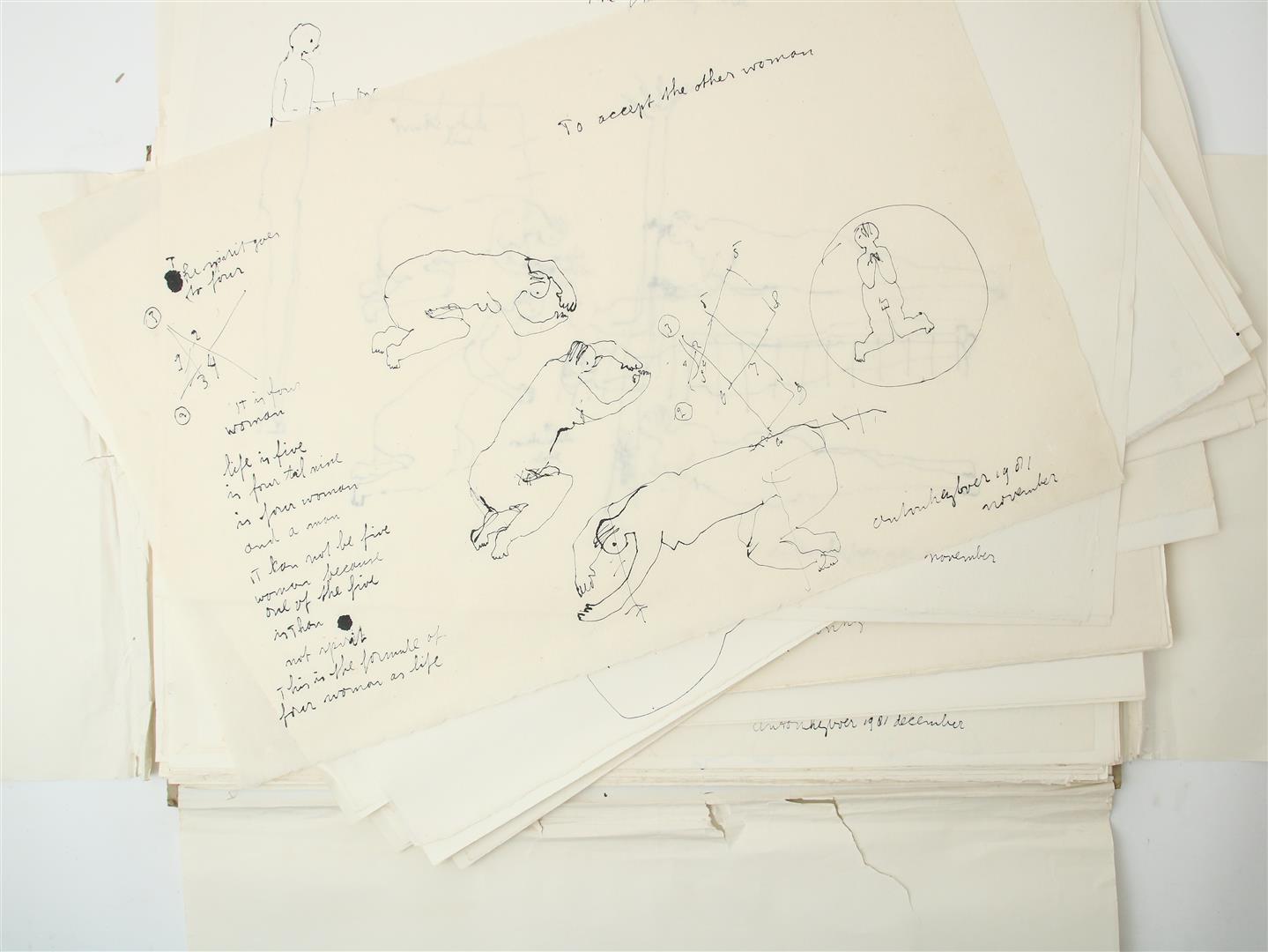 Anton Heyboer (1924-2005) Folder with 61 unique drawings, all signed and dated, Indian ink /