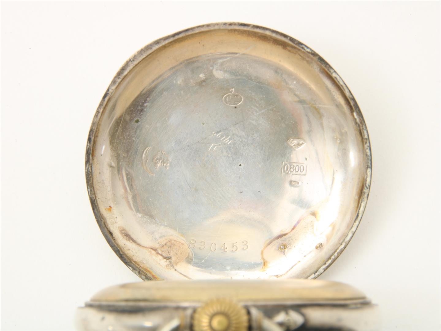 Pocket watch in partly silver case on watch chain - Image 4 of 4