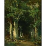 Jan Hendrik Weissenbruch (1824-1903) Forest view near Barbizon, (c.1900). Signed lower right. panel,