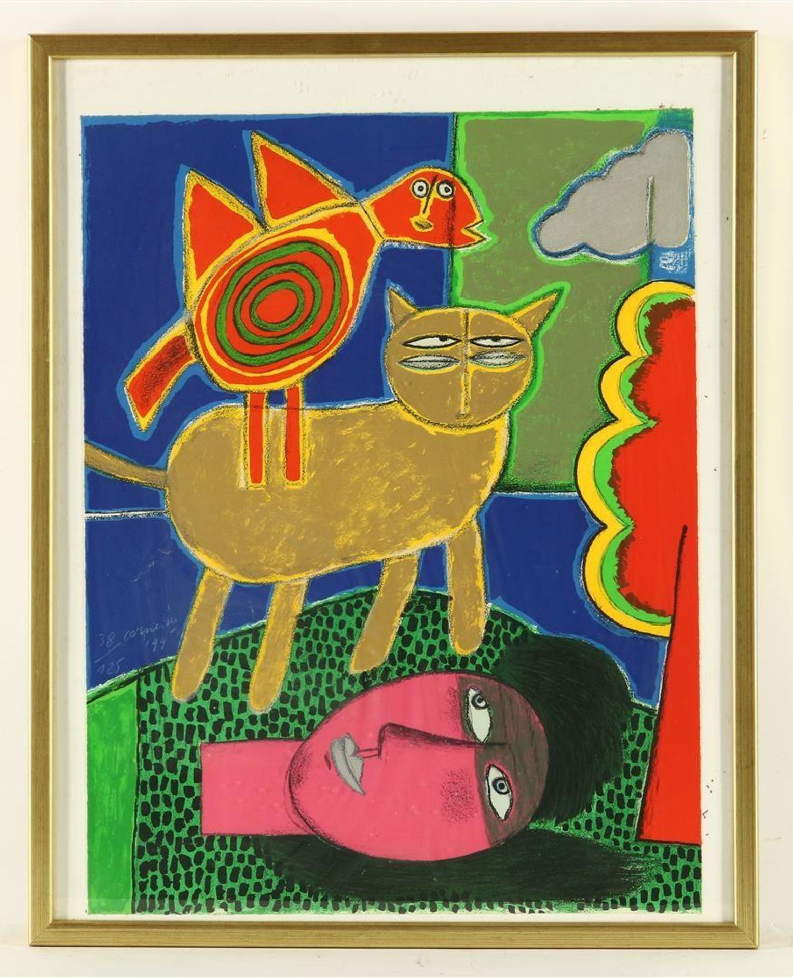 Corneille (Cornelis Guillaume van Beverloo) (1922-2010) l'Oiseau, le chat et la tete rose, signed - Image 2 of 4