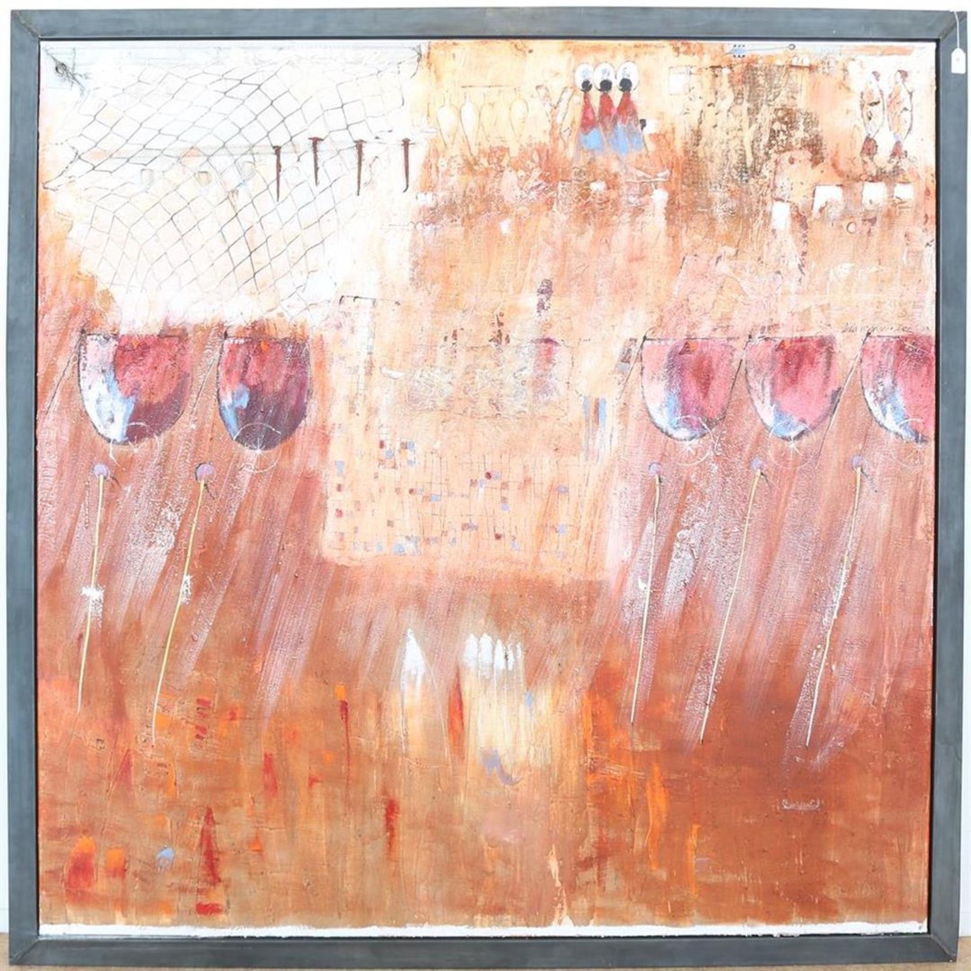 Antonio Poioumen (1946-) 'From Egypt', signed top right, mixed media on canvas 220 x 220 cm. - Image 2 of 4