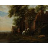 Cornelis van Essen (1690-1770) Figures on horseback near a farmhouse, unclearly monogrammed 'CVE' at