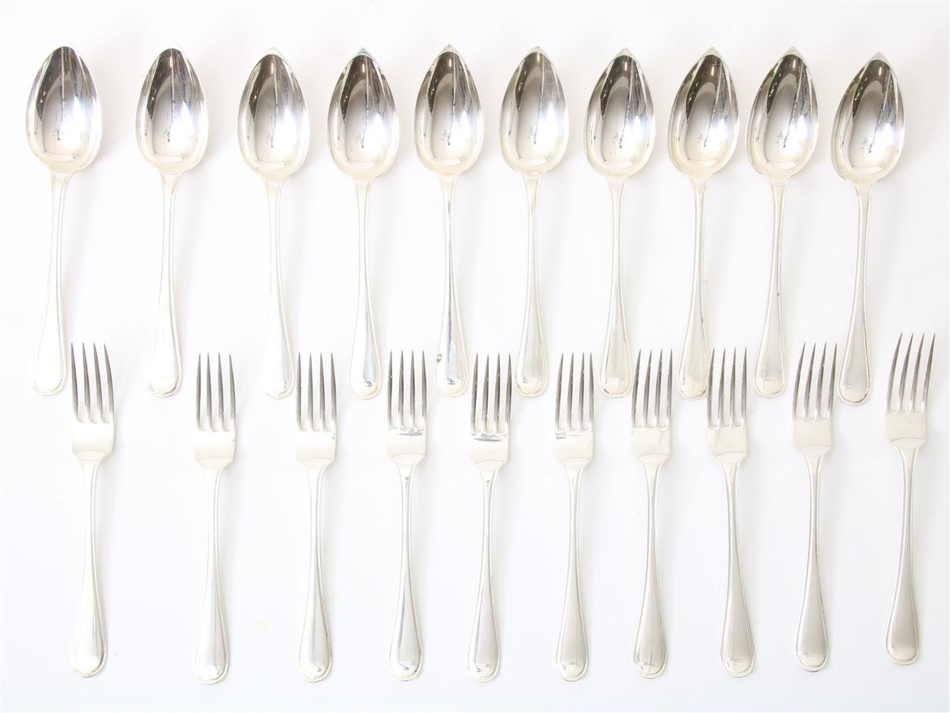 Series of 10 large cutlery pieces, spoons and forks, double fillet, grade 835/000..