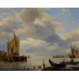 Casparus Johannes Morel (1798-1861) Harbour view with rowing boats, barges and figures. Signed and