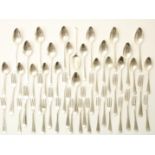 Haags Lofje silver cutlery: 12 small spoons, 13 small forks, 12 large spoons and 12 large forks,