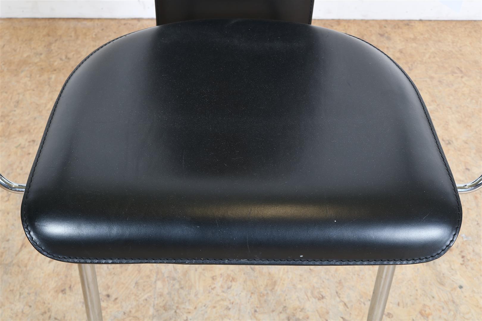Series of 11bauhaus style dining room chairs, including 1 armchair with black saddle leather seat on - Image 5 of 7