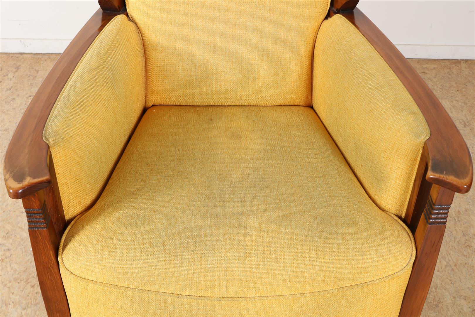 Oak Schuitema armchair with ocher yellow fabric upholstery (signs of use) - Image 3 of 5