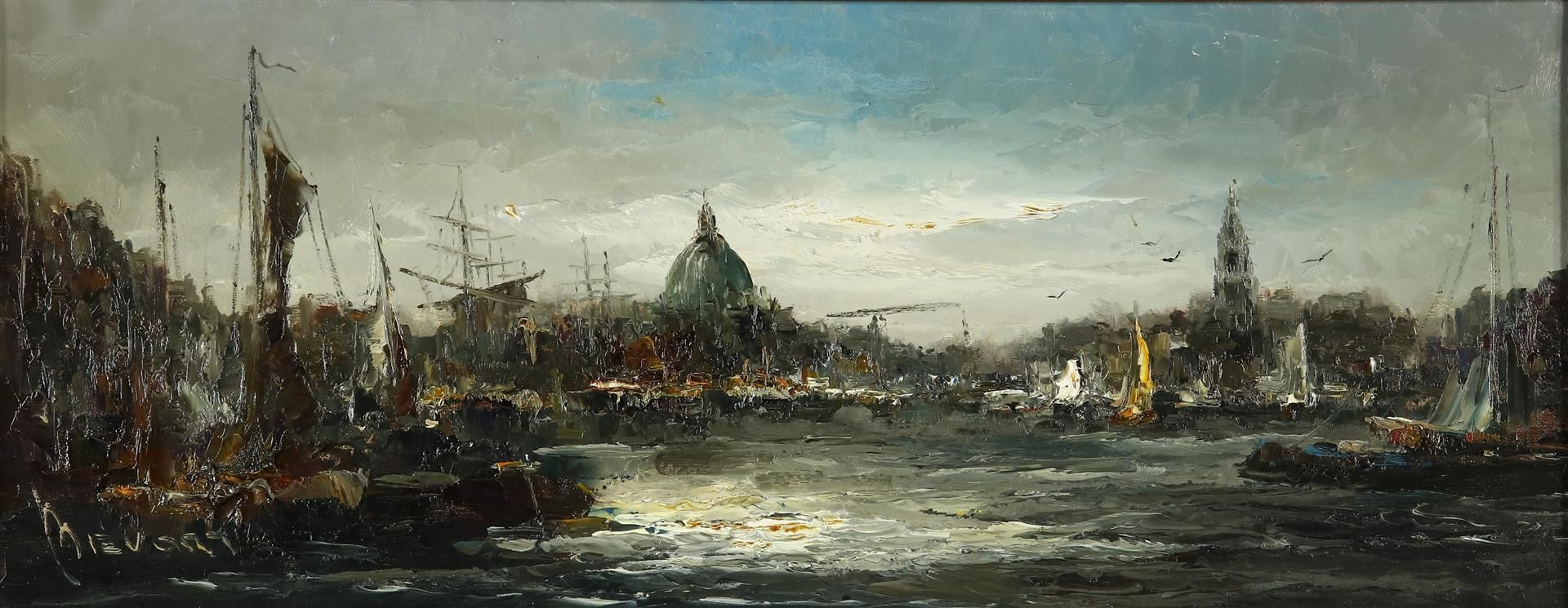John (Jan) Bevort (1917-1996) Cityscape Amsterdam, canvas.