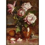 Henri Rolland (1897-1941) Still life with roses, signed lower right. Panel 35 x 26 cm.