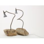Two designer lamps on quartz base, design: Martin Patternotte, purchased in 1998, height: 35 cm. (