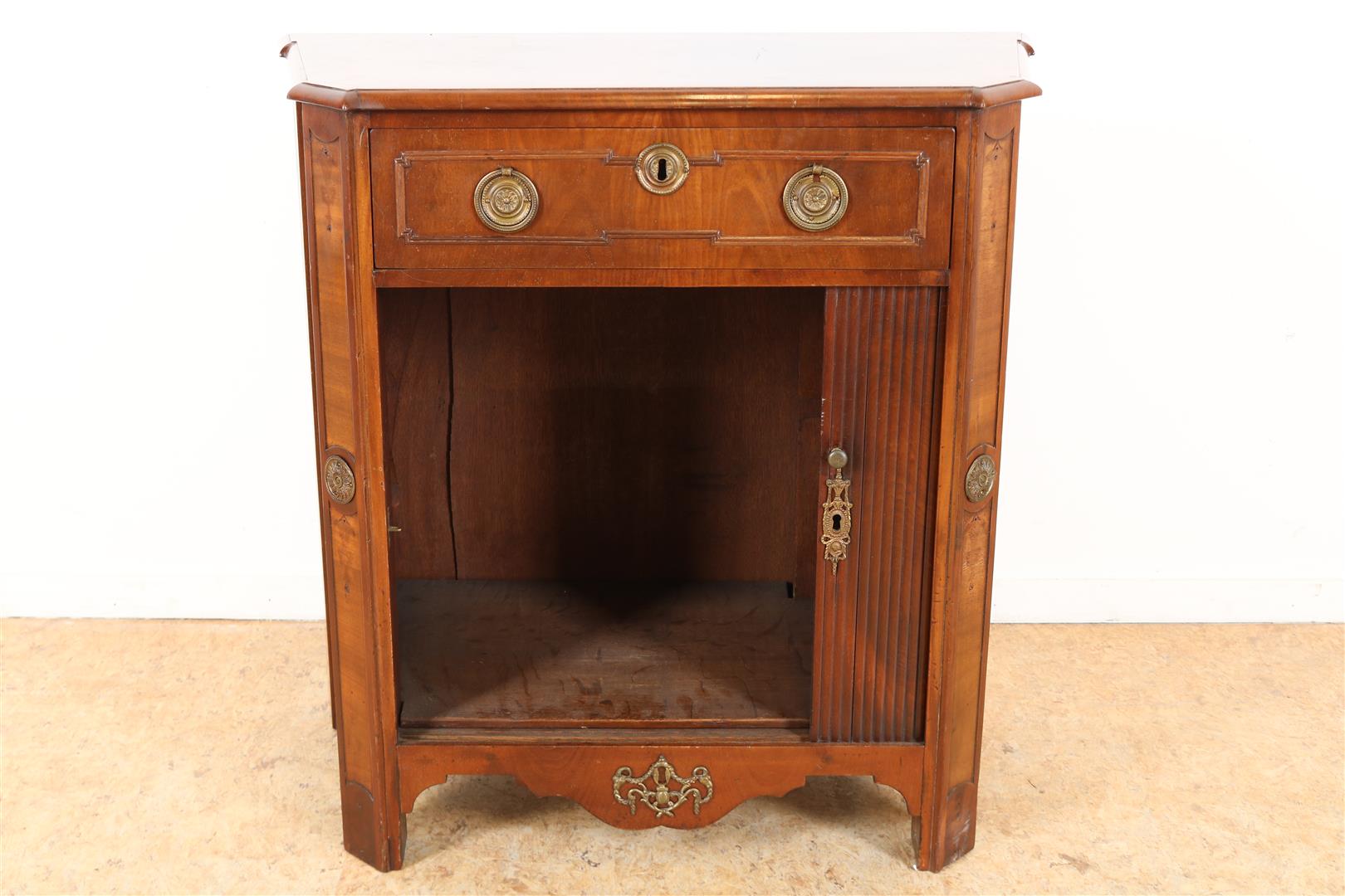 Mahogany Louis XVI pinant cabinet with sloping sides, roller door front and drawer, Holland ca. - Image 6 of 6