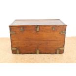 Oak Colonial blanket chest with brass fittings and handles, late 19th century, 58 x 105 x 60 cm.