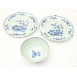 Set porcelain plates, decorated in blue with flowering shrubs, China 18th centur