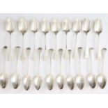 Lot with 19 small silver spoons, England, 19th century, gross weight 620 grams, partly with initials