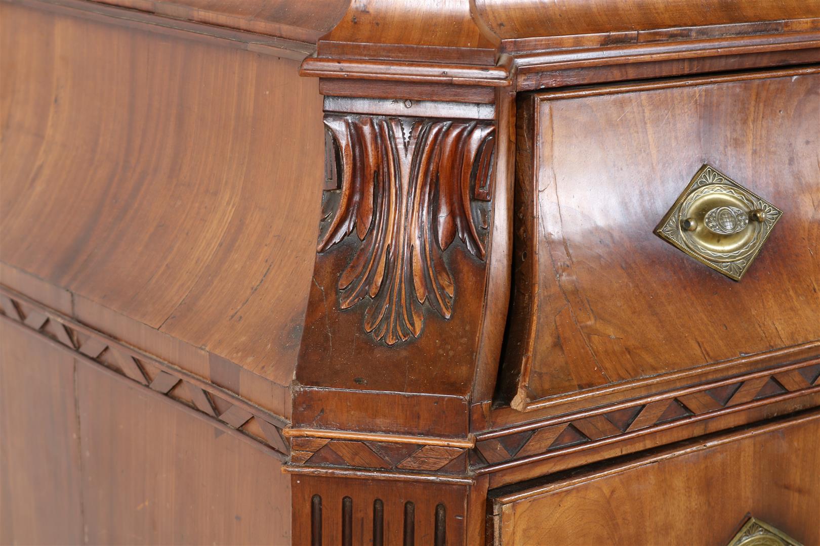 Mahogany Louis XVI breakfront cabinet with carved garlands in crest, 2 panel doors and 3 drawers, - Image 5 of 7