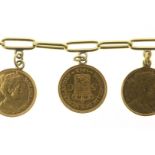 Yellow gold bracelet with coins 'Willem I and Wilhemina' 1826 and 1912 
