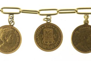 Yellow gold bracelet with coins 'Willem I and Wilhemina' 1826 and 1912