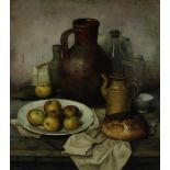 Henk Bos (1901-1979) Still life with apples and jugs, signed bottom left, canvas, 91 x 80 cm.