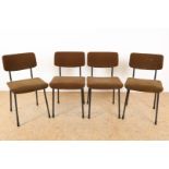 Series of 4 black metal Gispen chairs with brown fabric upholstery, sticker on the bottom. (4x)