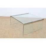 Thick glass vintage coffee table with aluminum side supports, design Pierangelo Gallotti for