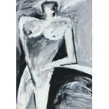 Nude portrait in black and white, signed bottom right Mieke Snel and dated '87, acrylic on paper, 95