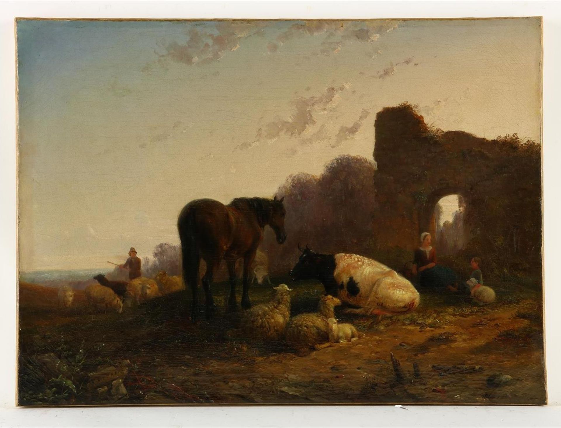 Helmert Richard van der Flier (1827-1899) Heath with shepherd and cattle, signed bottom center. - Image 2 of 4