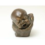 "Charles" Henri Marie van Wijk (1875-1917) Bronze sculpture of a crying baby, signed, 12 x 8 x 8 cm.