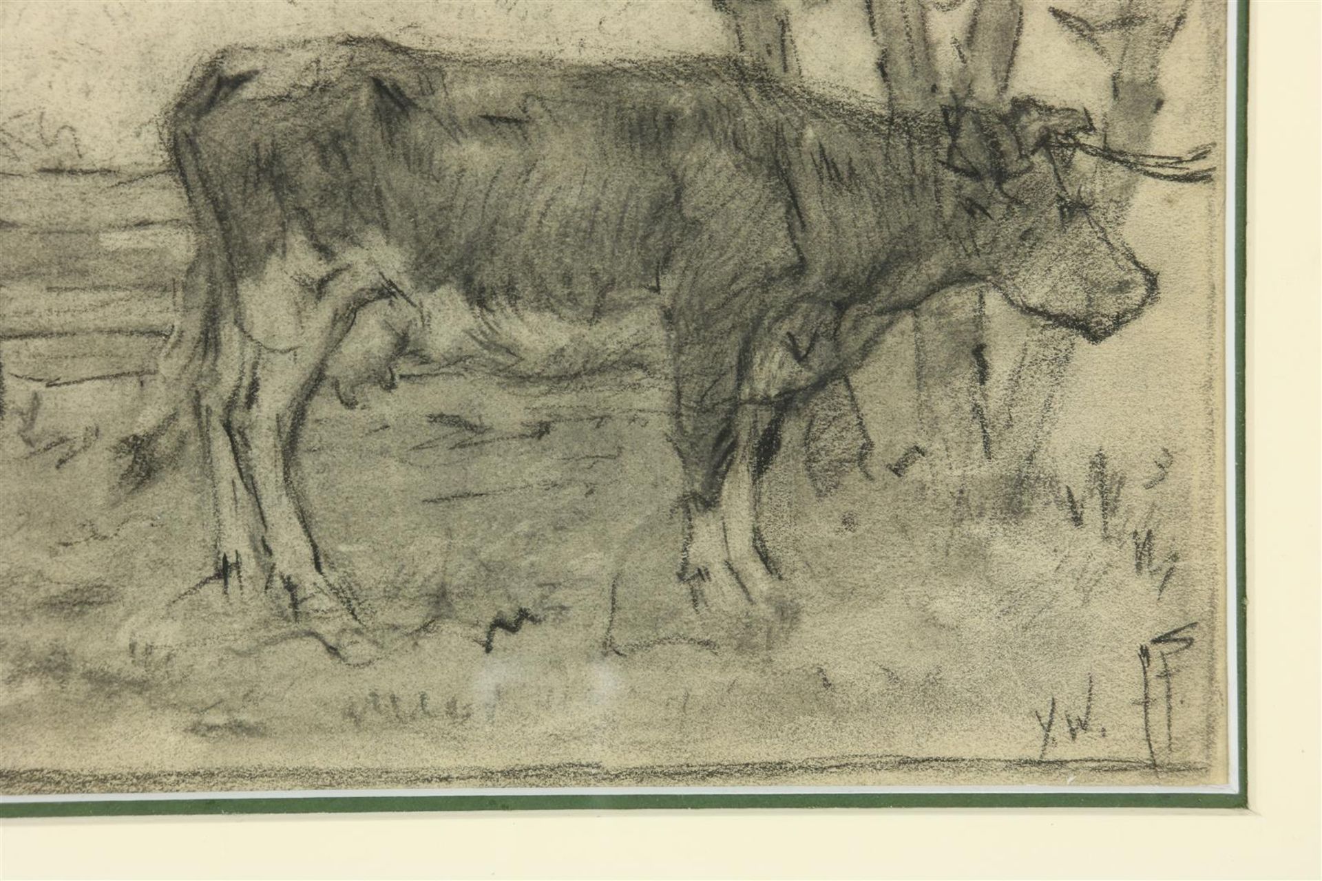 Cow, signed with initials lower right 'Y.W' lower right, possibly Ype Wenning. Drawing on paper 15 x - Image 3 of 4