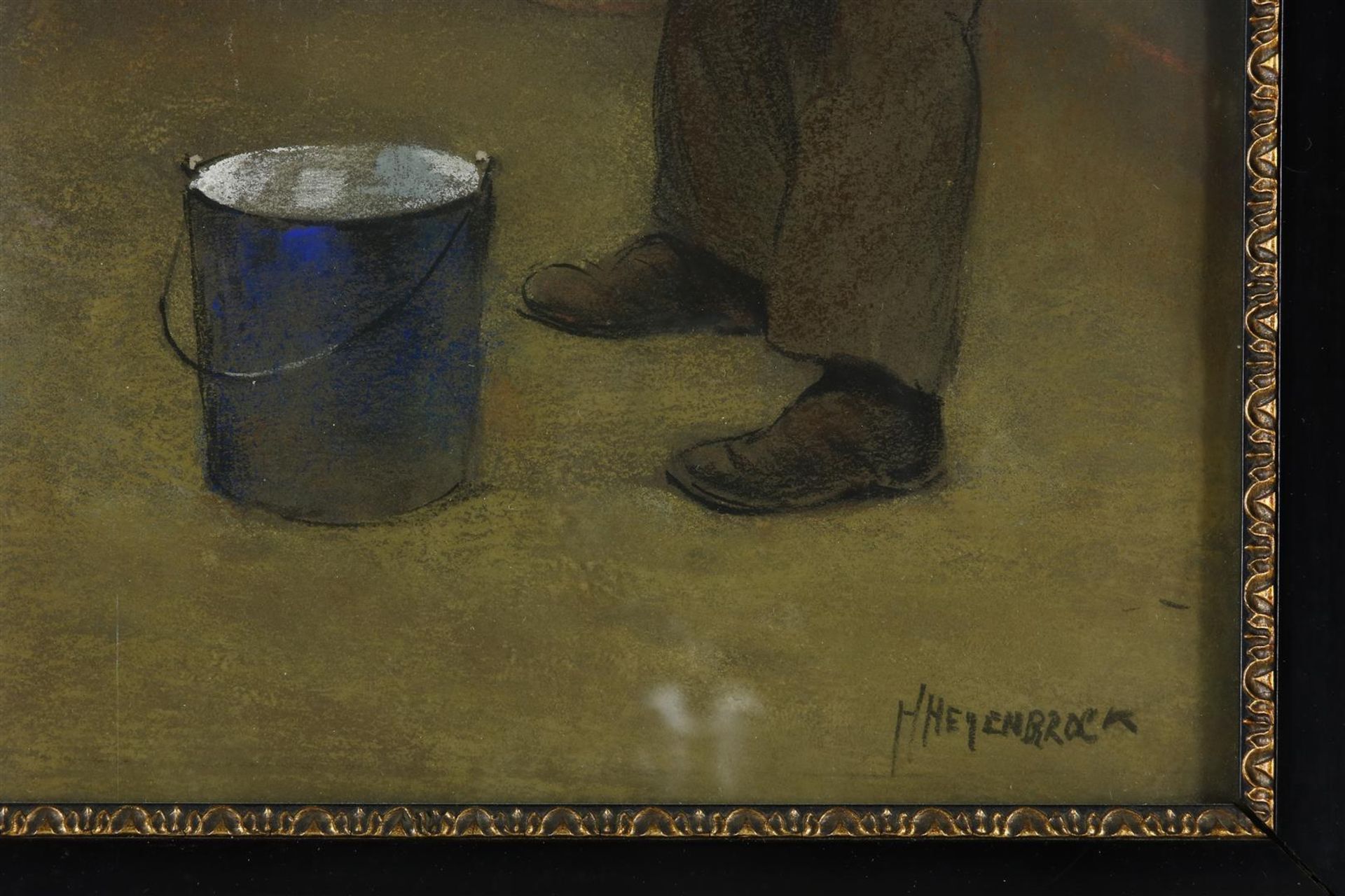 Herman Heijenbrock (1871-1948) Little boy washes himself in the glass factory, pastel on paper. - Image 3 of 4