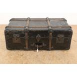 Leather travel suitcase with brass fittings, marked Cosmopolis, France, approx 1920, 32 x 90 x 54
