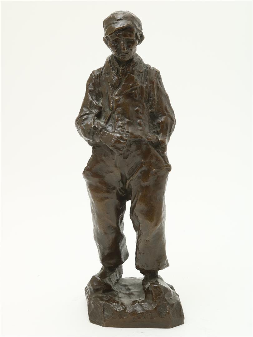 "Charles" Henri Marie van Wijk (1875-1917) Bronze sculpture of a fisherman with a pipe in his mouth,