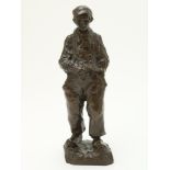 "Charles" Henri Marie van Wijk (1875-1917) Bronze sculpture of a fisherman with a pipe in his mouth,