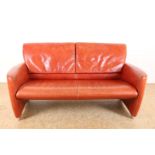 Terra-coloured leather sofa with height-adjustable backrest, model JR 3250, with label Jori