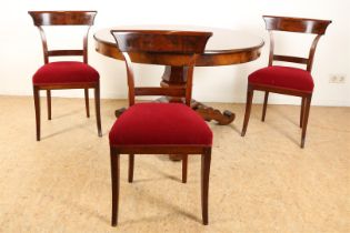 Mahogany Biedermeier table and 3 mahogany chairs