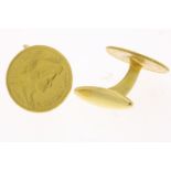 Set of yellow gold cufflinks of 5 guilder coin, Queen Wilhelmina, 1912, grade 585/000, gross weight