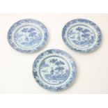 A set of 3 porcelain dishes decorated with a figure next to river, China 18th century, Qianlong,