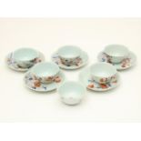 Series of 5 porcelain Qianlong cups and saucers and a saucer with Imari decor, China 18th