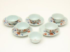 Series of 5 porcelain Qianlong cups and saucers