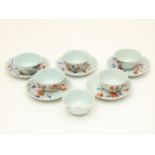 Series of 5 porcelain Qianlong cups and saucers