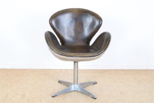 brownleather deskchair, after Arne Jacobsen