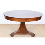 Mahogany Biedermeier coulisse table on veil leg ending in 3 branches, 19th century, 75 x 130 x 110