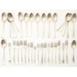 Lot of silver cutlery, including 19 various forks and 19 various spoons, gross weight 1789 grams.